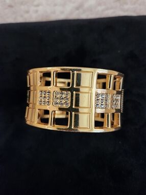 Gold Grid Cutout Wide Cuff Bracelet